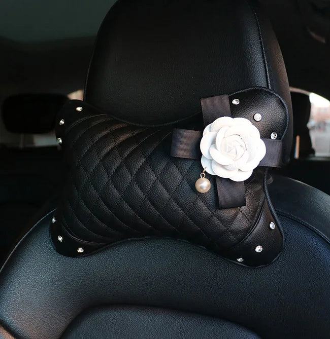 Luxury Camellia Flower Crystal Leather Car Accessories