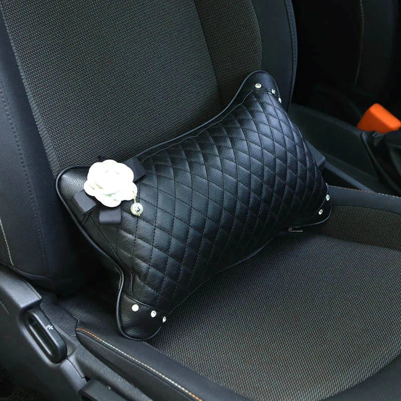 Luxury Camellia Flower Crystal Leather Car Accessories