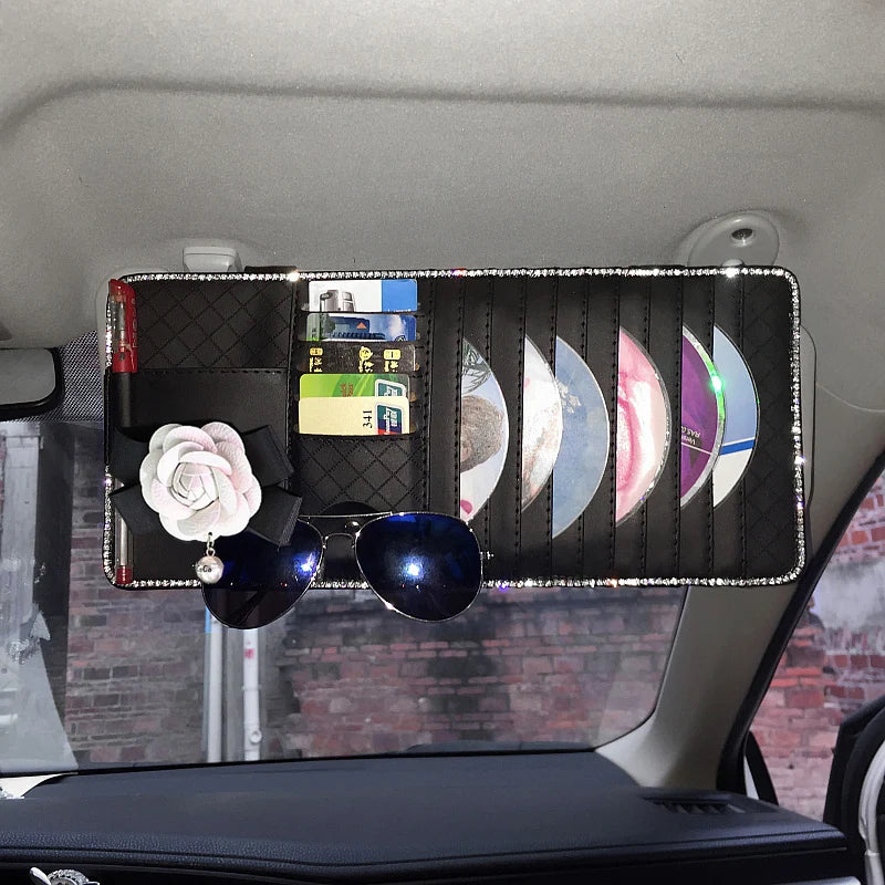Luxury Camellia Flower Crystal Leather Car Accessories