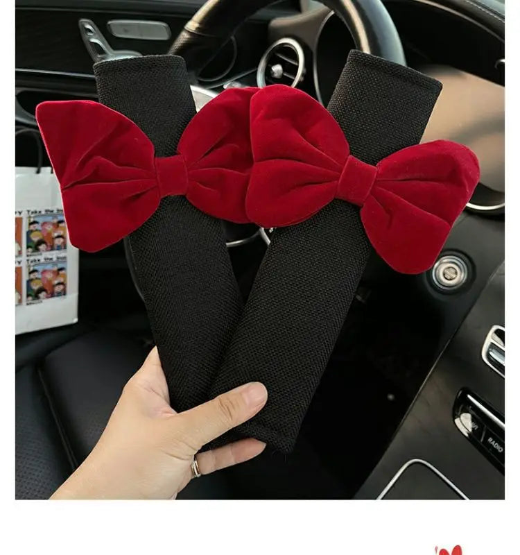 Cute Bow Velvet Car Seat Belt Shoulder Cover